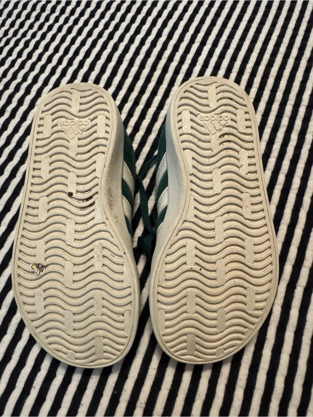 adidas Kids Dark Green Suede Sneakers with White Stripes